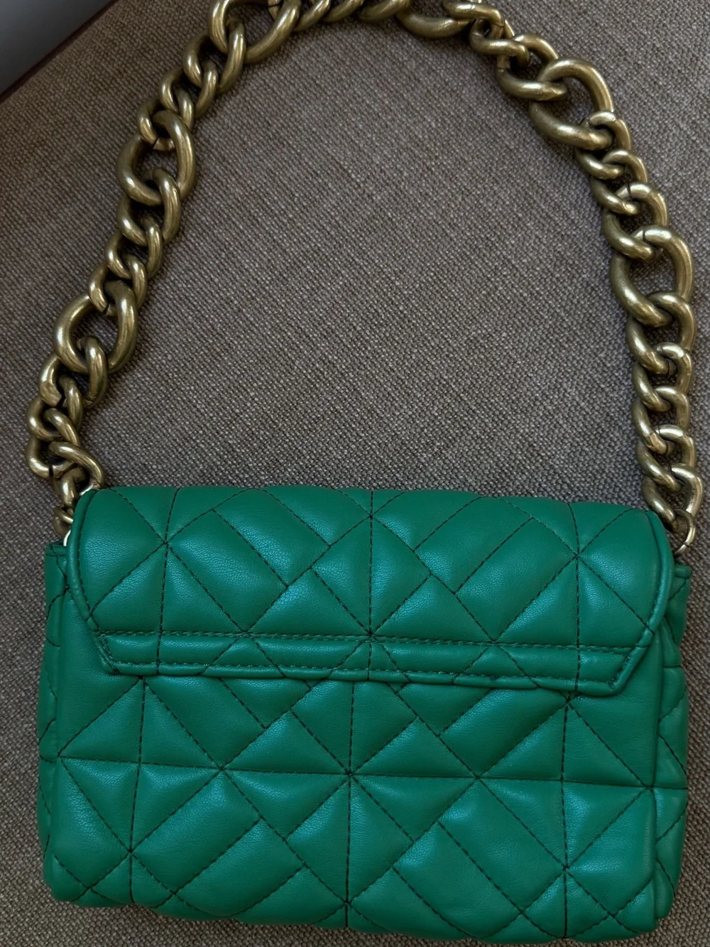 Zara Green quilted and gold metal handbag